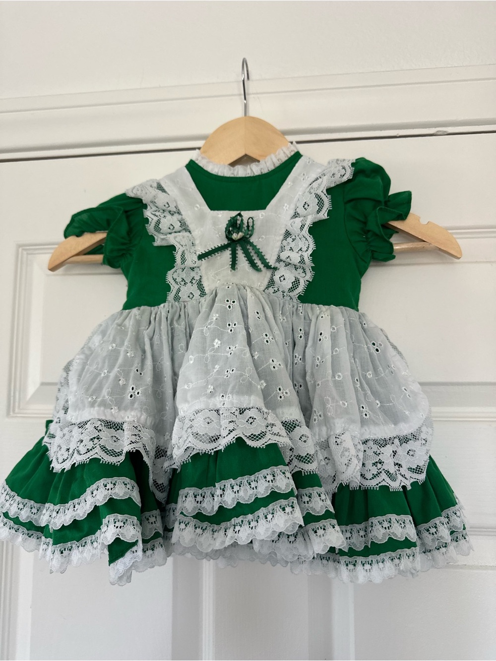 Vintage Handmade Green White Lace Infant Girls Formal Dress